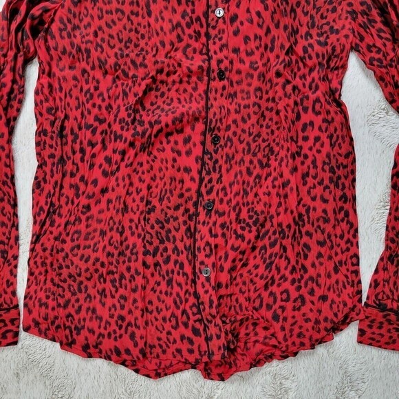 Sanctuary Red Cheetah Leopard Print Button Up Blouse Long Sleeve Size L - Picture 3 of 11